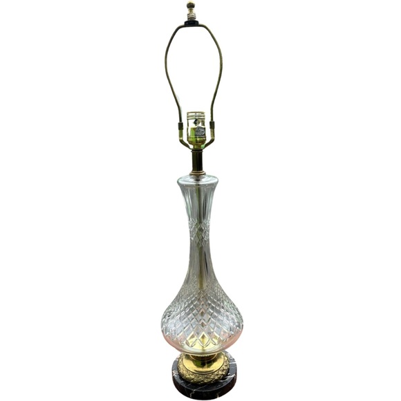 Vintage Crystal Lamp with Brass and Marble Base - Picture 2 of 7